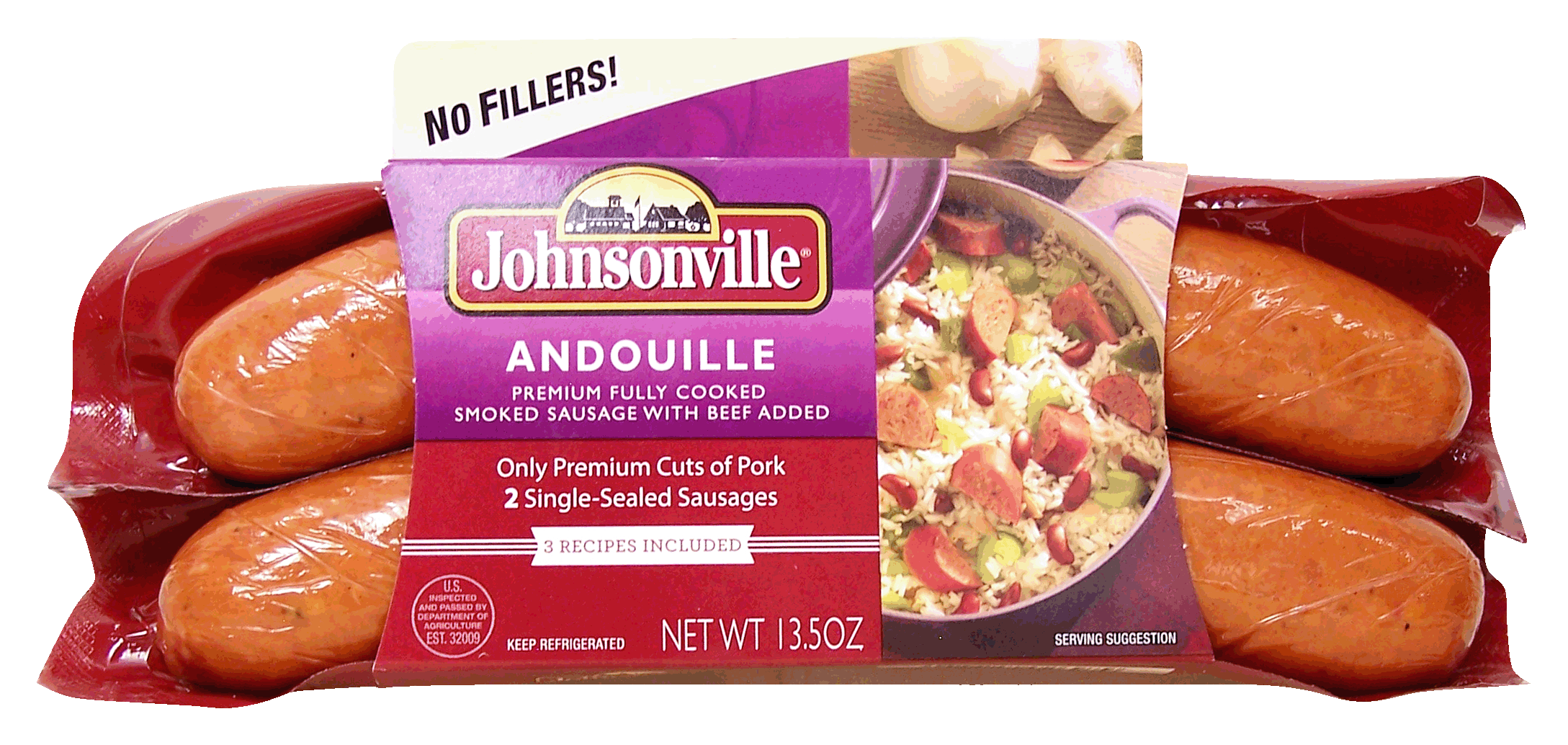 Johnsonville  andouille, premium fully cooked smoke sausage with beef added Full-Size Picture